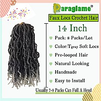 Paraglame 14 Inch Grey Soft Locs Crochet Hair 8 Packs Faux Locs Crochet Braids Pre Looped Goddess Soft Locs Crochet Hair For B