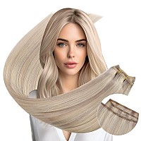 Ugeat Weft Hair Extensions Human Hair Ash Blonde Highlights Bleach Blond Real Human Hair Sew In Hair Extensions Hand Tied Weft H