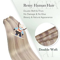 Ugeat Weft Hair Extensions Human Hair Ash Blonde Highlights Bleach Blond Real Human Hair Sew In Hair Extensions Hand Tied Weft H