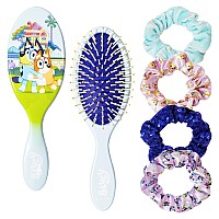 Bluey Detangling Brush And 4 Elastic Scrunchies Hair Accessory Set For Kids Ages 3