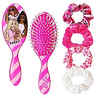 Barbie Hair Brush And 4 Scrunchies Set Detangling Brush And Elastic Hair Ties For Girls Ages 3