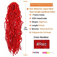 Red Faux Locs Crochet Hair 24 Inch 2 Packs Soft Locs Goddess Locs Crochet Braids Prelooped New Locs Crochet Hair Goddess Locs B