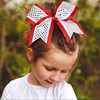 12 Pcs 8 Large Glitter Cheer Bows Shiny Girl Hair Bows Ponytail Holder Sparkly Red Cheerleading Softball Team Bow Hair Accessor