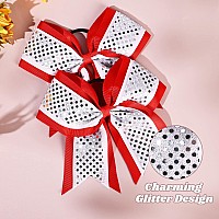 12 Pcs 8 Large Glitter Cheer Bows Shiny Girl Hair Bows Ponytail Holder Sparkly Red Cheerleading Softball Team Bow Hair Accessor