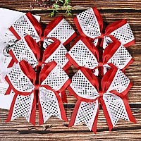 12 Pcs 8 Large Glitter Cheer Bows Shiny Girl Hair Bows Ponytail Holder Sparkly Red Cheerleading Softball Team Bow Hair Accessor