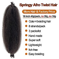 16 Inch Springy Afro Twist Hair Color 4 Dark Brown Kinky Braiding Hair for Soft Locs Twisted Up Braiding Hair 3 Packs Pre Fluffed Kinky Twist Crochet Hair Extension for Black Women (16 inch (Pack of 3), 4#)