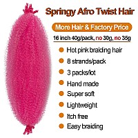 Pink Marley Hair For Kids 3 Pack Preseparated Spring Twist Hair For Soft Locs Hot Pink Kids Braiding Hair 16 Inch Springy Afro