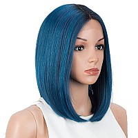 Noble Lace Front Wigs For Black Women Blue Bob Wigs For White Women Short T Part Hd Lace Front Wig With Dark Roots Synthetic Omb