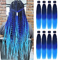 Liang Dian Pre-Stretched Braiding Hair 36 Inch 8 Packs Hot Water Setting Synthetic Hair Crochet Braiding Hair Extension(mixed black/dark blue/light blue)