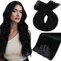 Moresoo Clip In Hair Extensions Human Hair Black Seamless Hair Extensions Clip In Real Human Hair Jet Black Pu Weft Human Hair C