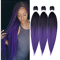 Purple Braiding Hair Pre Stretched 24 Inch 3 Packs Braiding Hair Soft Yaki Texture No Itch Hot Water Setting Synthetic Hair Ex