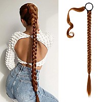 Seikea Upgraded Long Braid Ponytail Extension With Elastic Tie Straight Sleek Wrap Around Braid Hair Extensions Ponytail Copper