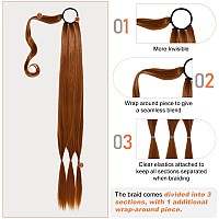 Seikea Upgraded Long Braid Ponytail Extension With Elastic Tie Straight Sleek Wrap Around Braid Hair Extensions Ponytail Copper