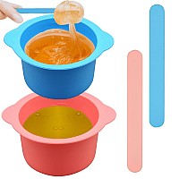 Silicone Wax Warmer Liners With Spatula Sticks 2 Pcs Nonstick Reusable Wax Melt Bowls For Hair Removal Blue Pink