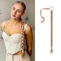 Seikea Upgraded Long Braid Ponytail Extension With Elastic Tie Straight Sleek Wrap Around Braid Hair Extensions Ponytail Golden