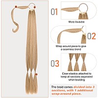 Seikea Upgraded Long Braid Ponytail Extension With Elastic Tie Straight Sleek Wrap Around Braid Hair Extensions Ponytail Golden