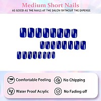 Sapphire Blue Press On Nails Medium Short Square Xcreando Salon Like Coffin Fake Nails With Solid Color Seamless Soft Gel Stick