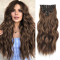 Nayoo Clip In Hair Extensions For Women 20 Inch Long Wavy Curly Medium Brown Hair Extension Full Head Synthetic Hair Extension H