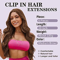 Nayoo Clip In Hair Extensions For Women 20 Inch Long Wavy Curly Medium Brown Hair Extension Full Head Synthetic Hair Extension H