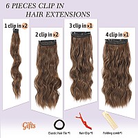 Nayoo Clip In Hair Extensions For Women 20 Inch Long Wavy Curly Medium Brown Hair Extension Full Head Synthetic Hair Extension H