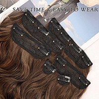 Nayoo Clip In Hair Extensions For Women 20 Inch Long Wavy Curly Medium Brown Hair Extension Full Head Synthetic Hair Extension H