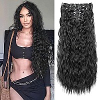 Flufymooz Clip In Hair Extensions6Pcs Hair Extensions Long Mermaid Waves Wavy Synthetic Clip On Hairpiece For Women 24 Inch Na