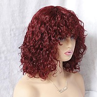 Imayli Short Wigs For Black Women Glueless Ombre Curly Bob Human Hair Wigs With Bangs 200 Density Burgundy Deep Wave Bob Wig Wit