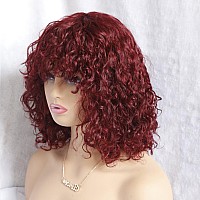 Imayli Short Wigs For Black Women Glueless Ombre Curly Bob Human Hair Wigs With Bangs 200 Density Burgundy Deep Wave Bob Wig Wit