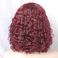 Imayli Short Wigs For Black Women Glueless Ombre Curly Bob Human Hair Wigs With Bangs 200 Density Burgundy Deep Wave Bob Wig Wit