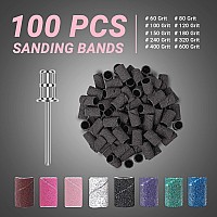 Melodysusie 100 Pcs Nail Drill Bits Sanding Bands For Nail Drill 60 Coarse Grit Nail File Sanding Bands For Acrylic Nails Gel Ma