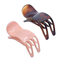 Parcelona French Simply Bear Paw Medium 3 Celluloid Acetate Set Of 2 Side Slide In Jaw Yoga Fine Hair Claw Clip For Women And