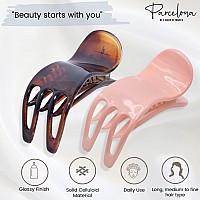 Parcelona French Simply Bear Paw Medium 3 Celluloid Acetate Set Of 2 Side Slide In Jaw Yoga Fine Hair Claw Clip For Women And