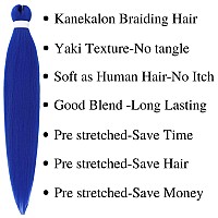 Gozill Braiding Hair Pre Stretched 30 Inch Kanekalon Prestretched Braiding Hair Blue Ez Braid Colored Braiding Hair Extensions