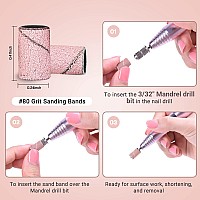 Melodysusie 100 Pcs Nail Drill Bits Sanding Bands For Nail Drill 80 Coarse Grit Nail File Sanding Bands For Acrylic Nails Gel Ma