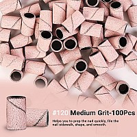 Melodysusie 100 Pcs Nail Drill Bits Sanding Bands For Nail Drill 120 Medium Grit Nail File Sanding Bands For Acrylic Nails Gel M