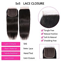 Selina 5X5 Closure Brazilian Straight Closure 5X5 Lace Closure Human Hair Unprocessed Human Hair Brazilian Virgin Hair Free Part