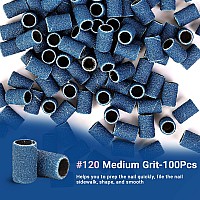 Melodysusie 100 Pcs Nail Drill Bits Sanding Bands For Nail Drill 120 Medium Grit Nail File Sanding Bands For Acrylic Nails Gel M