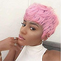 FCHW-wig Short Pink Hair Wigs For Black Women Short Pixie Cuts Wigs For Black Women Short Straight Black Ladies Wigs Synthetic Short Wigs For Black Women African American Women Wigs DJ9411 (Pink9411)