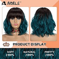 Noble Synthetic Curly Bob Wig With Bangs Short Bob Wigs Ombre Brown To Green Color Womens Shoulder Length Wigs Curly Wavy Wig H