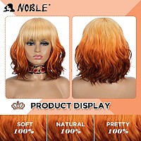 Noble Short Bob Wigs With Bangs For Women 3 Tone Ombre Color Synthetic Shoulder Length Curly Wavy Blonde To Orange To Ginger Wig