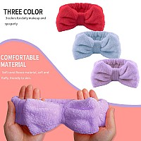 Wsyub Hairband 3Pcs Face Headband With Bow Tie Soft Microfiber Skincare Band For Washing Face Shower Headband Spa Headband Fo