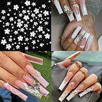 Votacos Nail Art Charms 3D Flower Nail Charms For Acrylic Nails White Gold Nail Art Supplies Luxurious Gems Rhinestones Pearls D