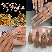 Votacos Nail Art Rhinestones Flatback Rhinestones Gold Nail Charms Multi Shapes Crystal Nail Art Supplies Mixed Nail Glitter Gol