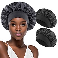 Ailonshawn Satin Bonnet For Curly Hair Bonnet Silk Bonnet For Sleeping Women Sleep Cap Silk Night Cap Large Shower Sleep Hat Bla