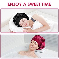 Ailonshawn Satin Bonnet For Curly Hair Bonnet Silk Bonnet For Sleeping Women Sleep Cap Silk Night Cap Large Shower Sleep Hat Bla