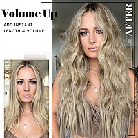 Kookastyle Clip In Synthetic Highlight Hair Extensions Long Wavy 4Pcs Thick Hairpieces Ash Brown Mix Platinum Blonde Fiber Doubl