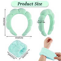 Sponge Spa Headband For Women Green Makeup Headband And Wrist Washband Set For Face Washing Skincare Shower Makeup Removal