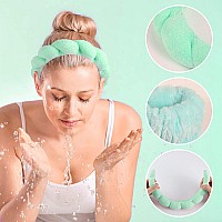 Sponge Spa Headband For Women Green Makeup Headband And Wrist Washband Set For Face Washing Skincare Shower Makeup Removal