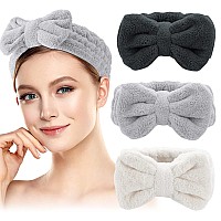 Mimitoou Spa Headband 3 Pack Bow Hair Bands Women Facial Makeup Headbands Soft Coral Fleece Elastic Head Wraps For Bathing Sho