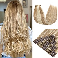 Mylady Double Weft Clip In Hair Extensions Human Hair 22 Inch 160G 8Pcs Light Brown With Bleach Blonde Full Head Thick 18Clips